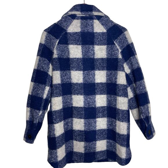 Sezane Joe Coat Blue White Check wool blend Coat Sz 36 US 4 - Picture 8 of 10
